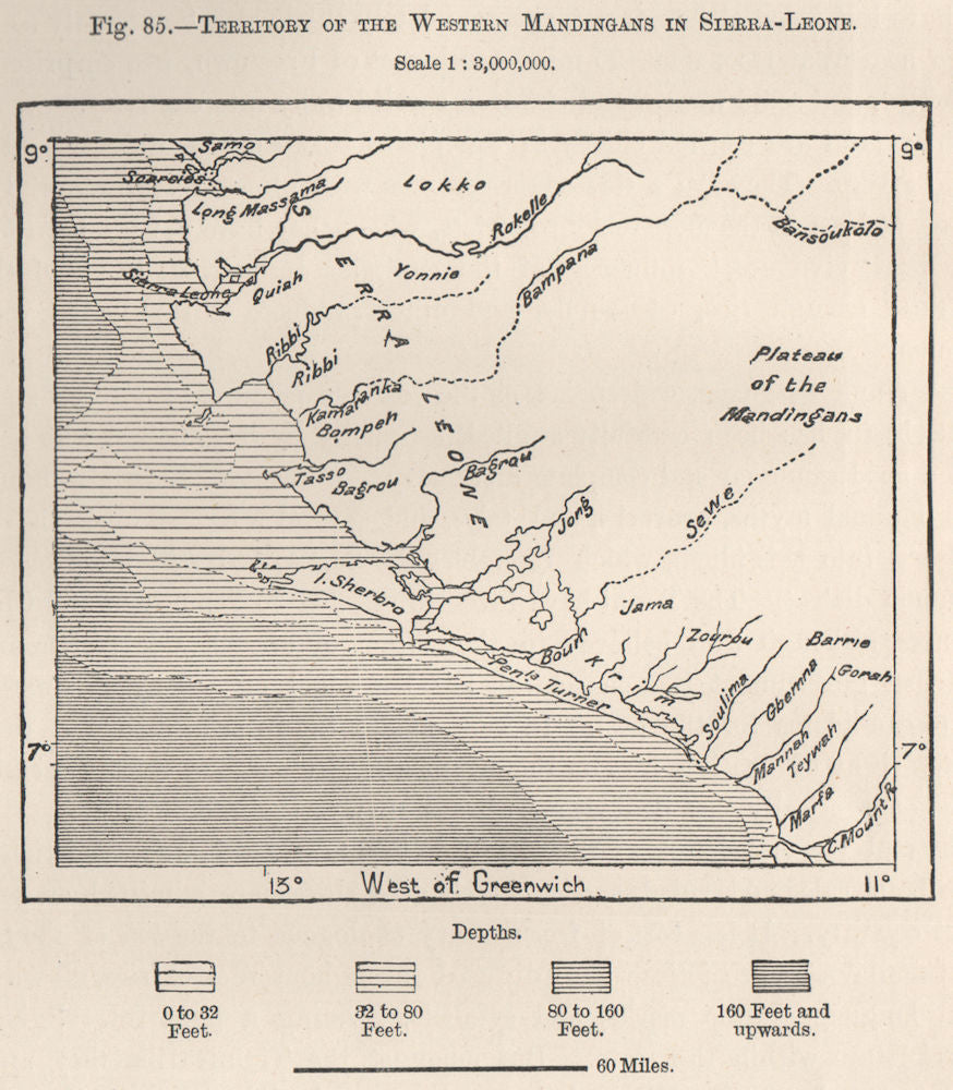 Territory of the western Mandingans/Mandinka in Sierra Leone 1885 old map